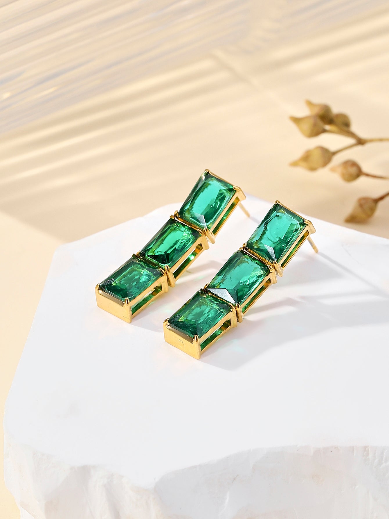 1 Pair Elegant Lady Shiny Geometric Plating Inlay Stainless Steel Zircon 18k Gold Plated Drop Earrings
