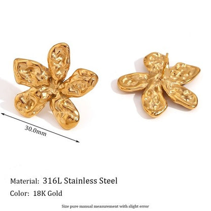 1 Pair Vintage Style Simple Style Classic Style Flower Plating Pleated Stainless Steel 18k Gold Plated Ear Studs