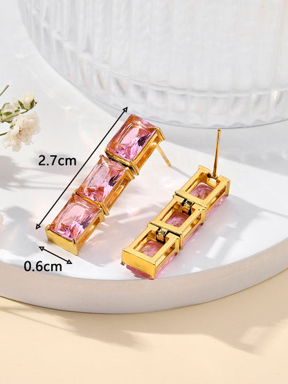 1 Pair Elegant Lady Shiny Geometric Plating Inlay Stainless Steel Zircon 18k Gold Plated Drop Earrings