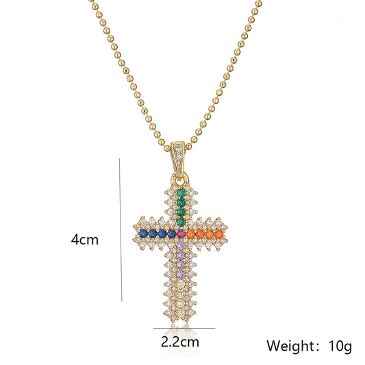 Elegant Simple Style Commute Cross Copper 18k Gold Plated Zircon Pendant Necklace In Bulk