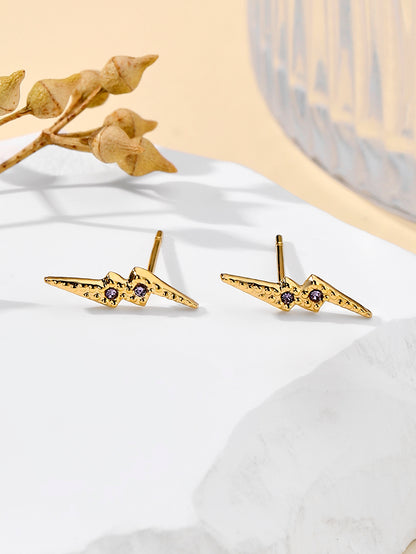 1 Pair Casual Streetwear Lightning Plating Inlay Stainless Steel Zircon 18k Gold Plated Ear Studs