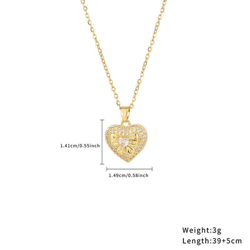 Casual Simple Style Classic Style Little Bear Heart Shape Stainless Steel Titanium Steel Polishing Plating Hollow Out Zircon Gold Plated Necklace