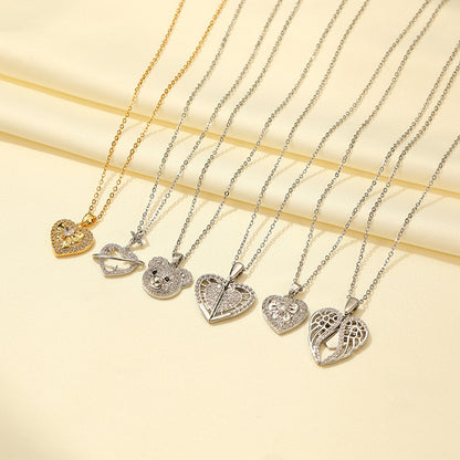 Casual Simple Style Classic Style Little Bear Heart Shape Stainless Steel Titanium Steel Polishing Plating Hollow Out Zircon Gold Plated Necklace