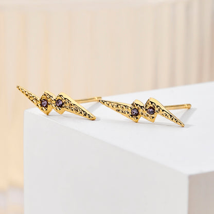 1 Pair Casual Streetwear Lightning Plating Inlay Stainless Steel Zircon 18k Gold Plated Ear Studs