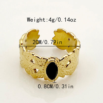 Vintage Style Simple Style Leaves Water Droplets Stainless Steel Plating Inlay Rhinestones Gold Plated Open Rings