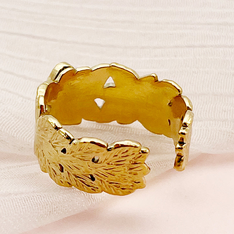 Vintage Style Simple Style Leaves Water Droplets Stainless Steel Plating Inlay Rhinestones Gold Plated Open Rings