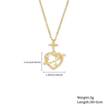 Casual Simple Style Classic Style Little Bear Heart Shape Stainless Steel Titanium Steel Polishing Plating Hollow Out Zircon Gold Plated Necklace