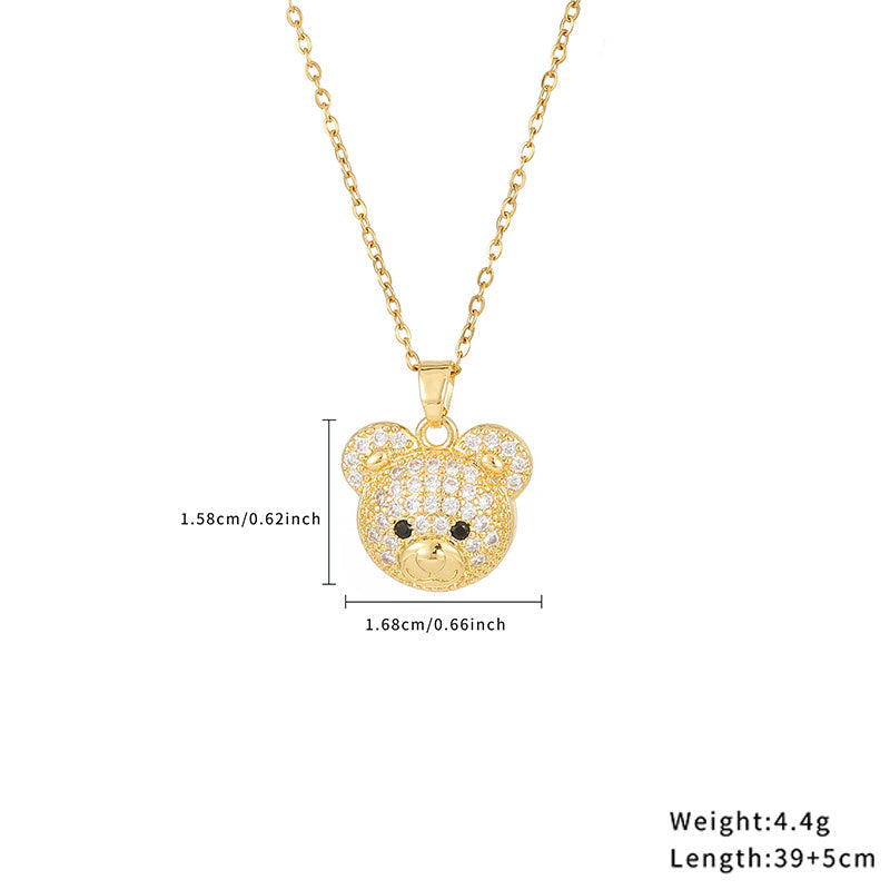 Casual Simple Style Classic Style Little Bear Heart Shape Stainless Steel Titanium Steel Polishing Plating Hollow Out Zircon Gold Plated Necklace