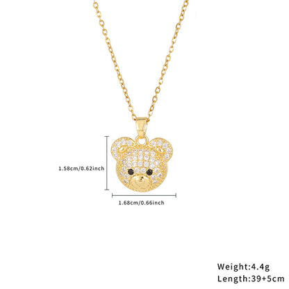 Casual Simple Style Classic Style Little Bear Heart Shape Stainless Steel Titanium Steel Polishing Plating Hollow Out Zircon Gold Plated Necklace