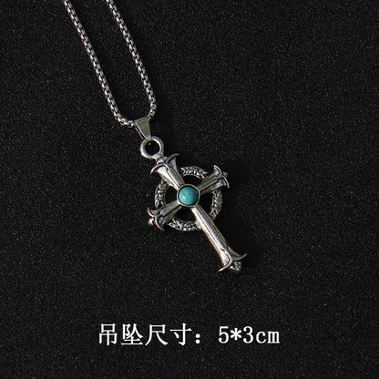 Fashion Cross Stainless Steel Alloy Inlay Rhinestones Unisex Pendant Necklace 1 Piece