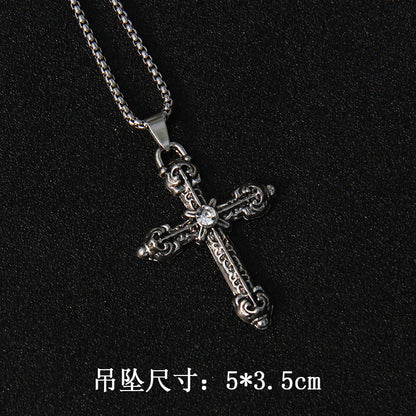 Fashion Cross Stainless Steel Alloy Inlay Rhinestones Unisex Pendant Necklace 1 Piece