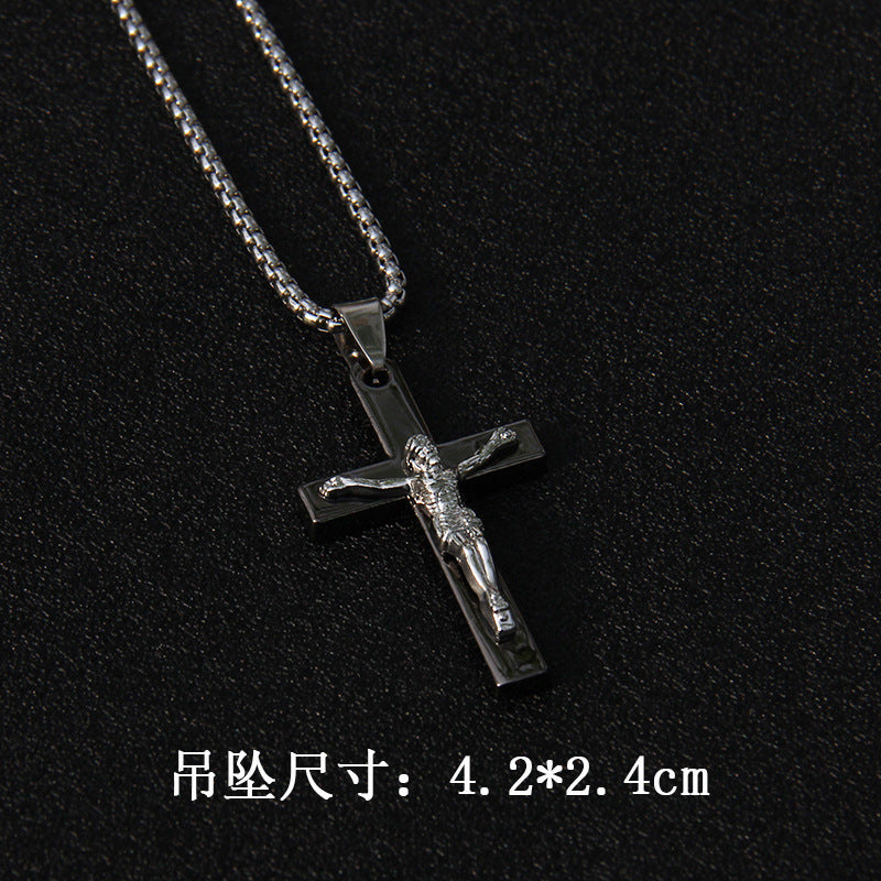 Fashion Cross Stainless Steel Alloy Inlay Rhinestones Unisex Pendant Necklace 1 Piece