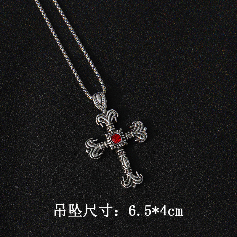 Fashion Cross Stainless Steel Alloy Inlay Rhinestones Unisex Pendant Necklace 1 Piece