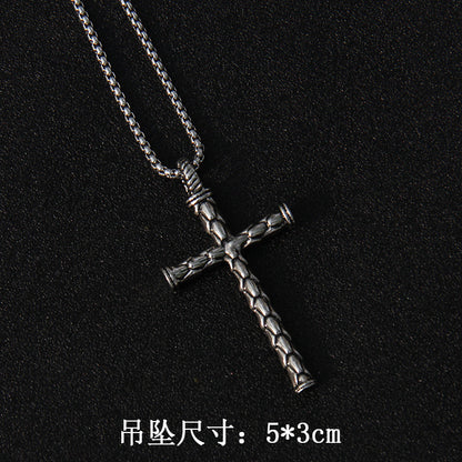 Fashion Cross Stainless Steel Alloy Inlay Rhinestones Unisex Pendant Necklace 1 Piece