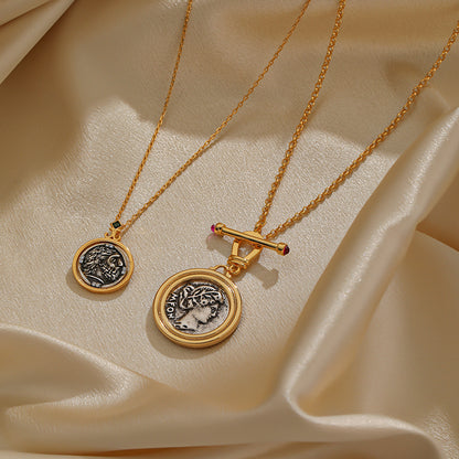 Vintage Style Round Copper Plating Inlay Artificial Crystal 18k Gold Plated Pendant Necklace