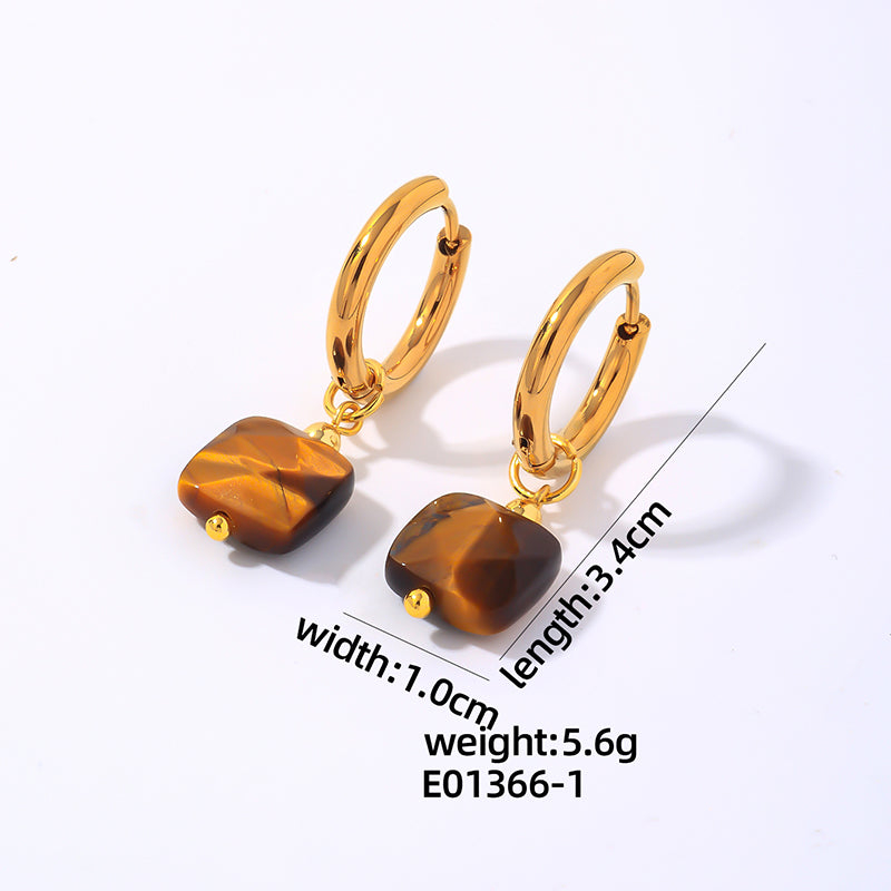 1 Pair Simple Style Square Plating Stainless Steel Natural Stone Gold Plated Drop Earrings