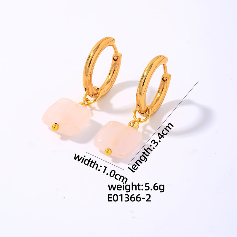 1 Pair Simple Style Square Plating Stainless Steel Natural Stone Gold Plated Drop Earrings