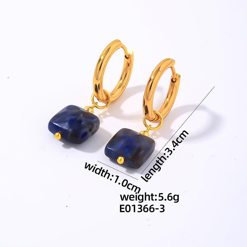 1 Pair Simple Style Square Plating Stainless Steel Natural Stone Gold Plated Drop Earrings