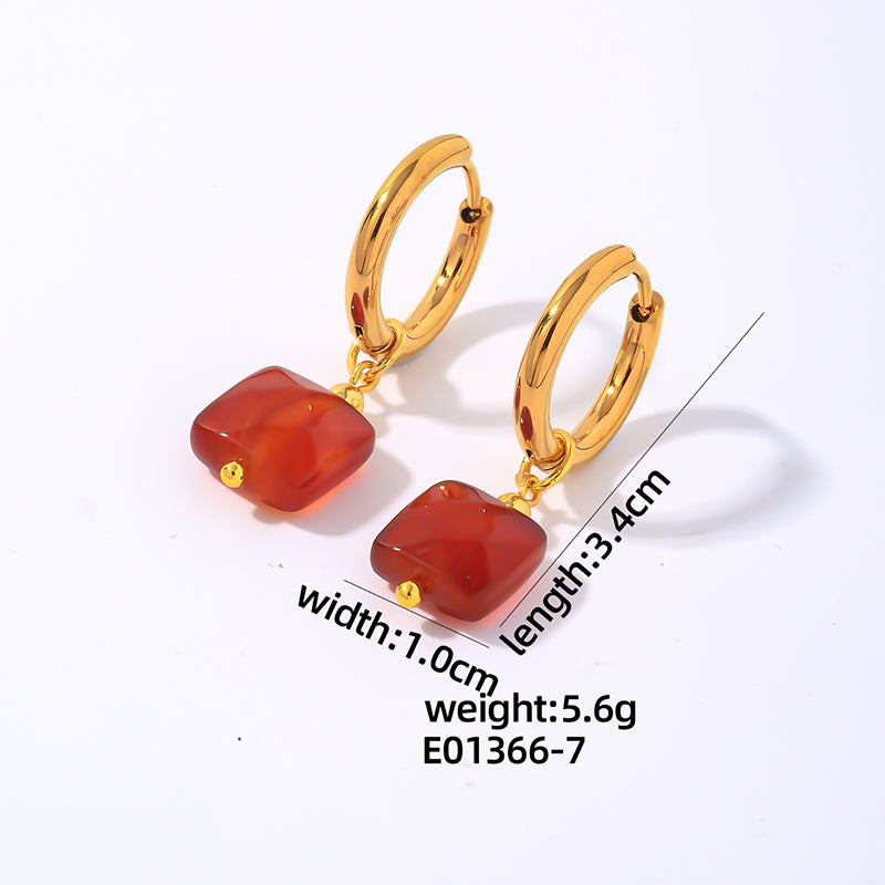 1 Pair Simple Style Square Plating Stainless Steel Natural Stone Gold Plated Drop Earrings