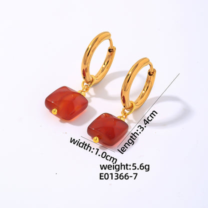 1 Pair Simple Style Square Plating Stainless Steel Natural Stone Gold Plated Drop Earrings