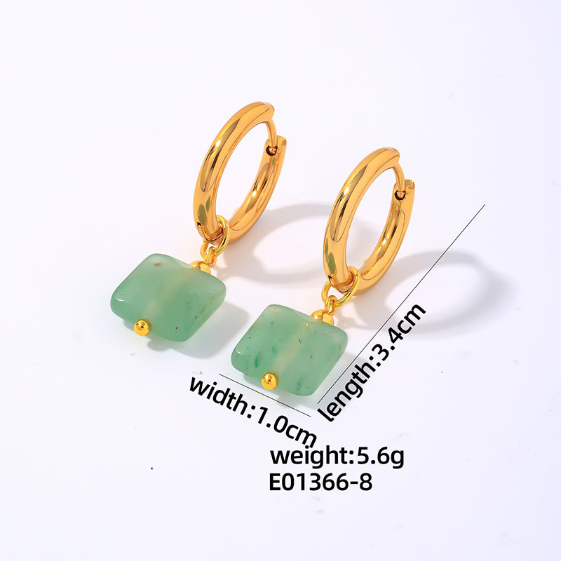 1 Pair Simple Style Square Plating Stainless Steel Natural Stone Gold Plated Drop Earrings