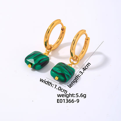 1 Pair Simple Style Square Plating Stainless Steel Natural Stone Gold Plated Drop Earrings