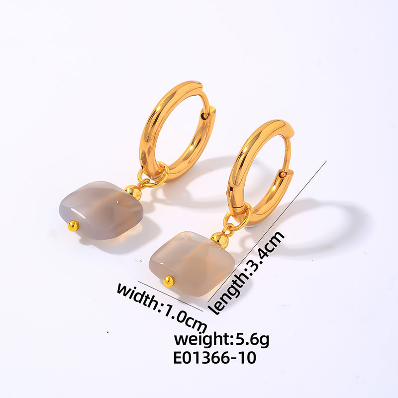 1 Pair Simple Style Square Plating Stainless Steel Natural Stone Gold Plated Drop Earrings