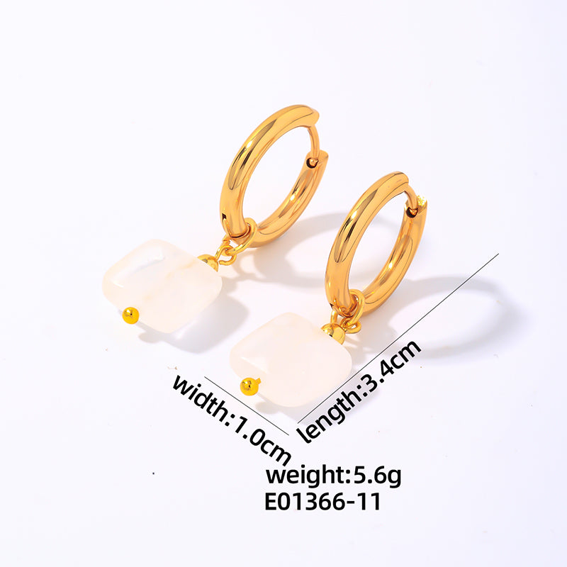 1 Pair Simple Style Square Plating Stainless Steel Natural Stone Gold Plated Drop Earrings