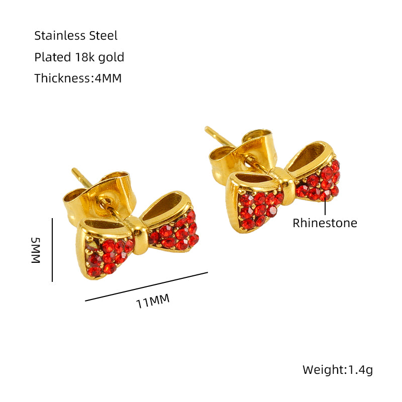 1 Pair Elegant Classical Vintage Style Flower Bow Knot Plating Inlay Stainless Steel Zircon 18k Gold Plated Ear Studs