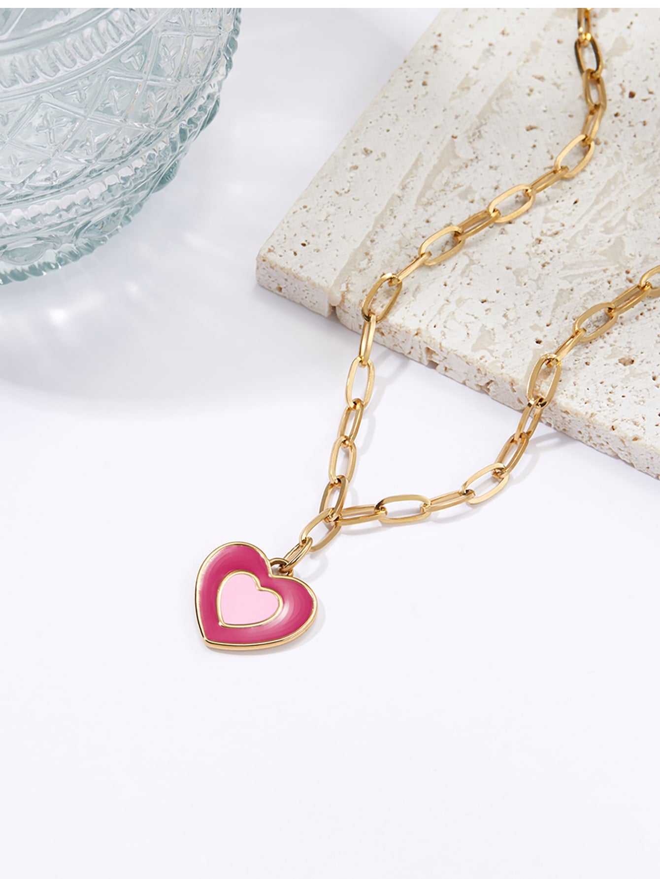 Wholesale Simple Style Commute Heart Shape Stainless Steel Plating 18k Gold Plated Pendant Necklace