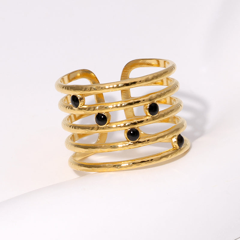 Modern Style Simple Style Lines Stainless Steel Enamel Plating 18k Gold Plated Open Rings