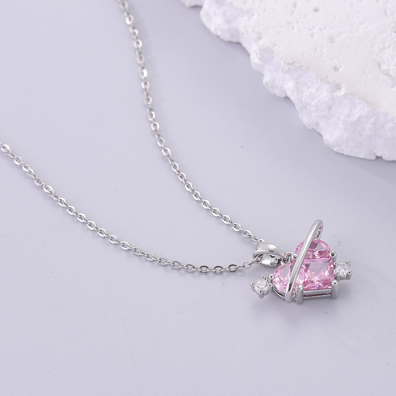 Simple Style Heart Shape Stainless Steel Plating Inlay Zircon Silver Plated Necklace