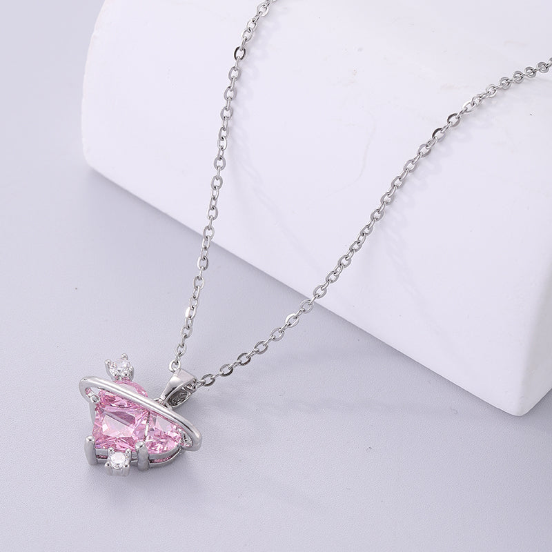 Simple Style Heart Shape Stainless Steel Plating Inlay Zircon Silver Plated Necklace