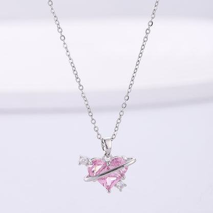 Simple Style Heart Shape Stainless Steel Plating Inlay Zircon Silver Plated Necklace