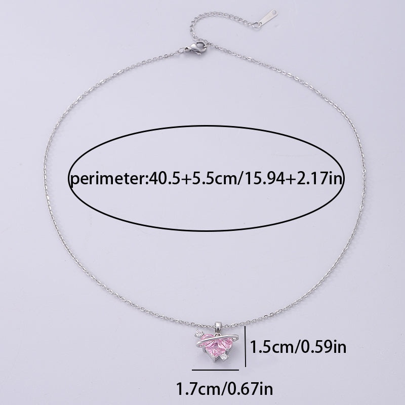 Simple Style Heart Shape Stainless Steel Plating Inlay Zircon Silver Plated Necklace