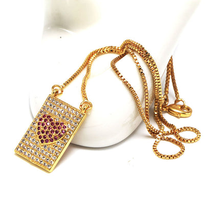 Simple Style Square Copper Plating Inlay Rhinestones Pendant Necklace