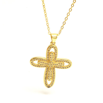 Classic Style Cross Copper Inlay Rhinestones Pendant Necklace