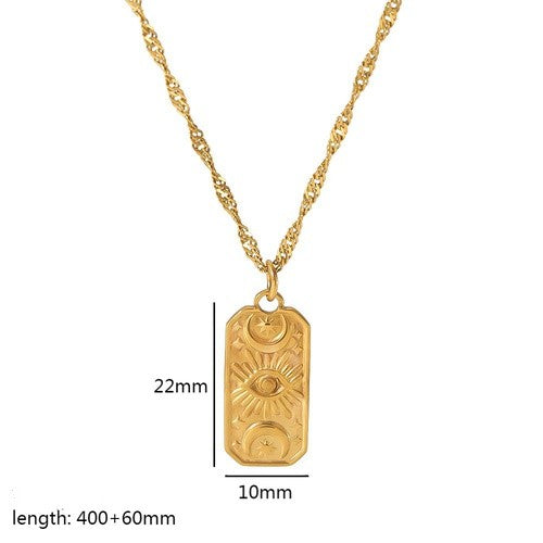 Vintage Style Round Square Heart Shape Stainless Steel Polishing Plating 18k Gold Plated Pendant Necklace