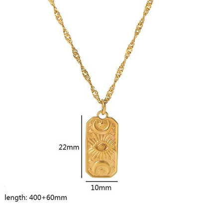 Vintage Style Round Square Heart Shape Stainless Steel Polishing Plating 18k Gold Plated Pendant Necklace