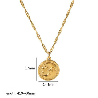 Vintage Style Round Square Heart Shape Stainless Steel Polishing Plating 18k Gold Plated Pendant Necklace