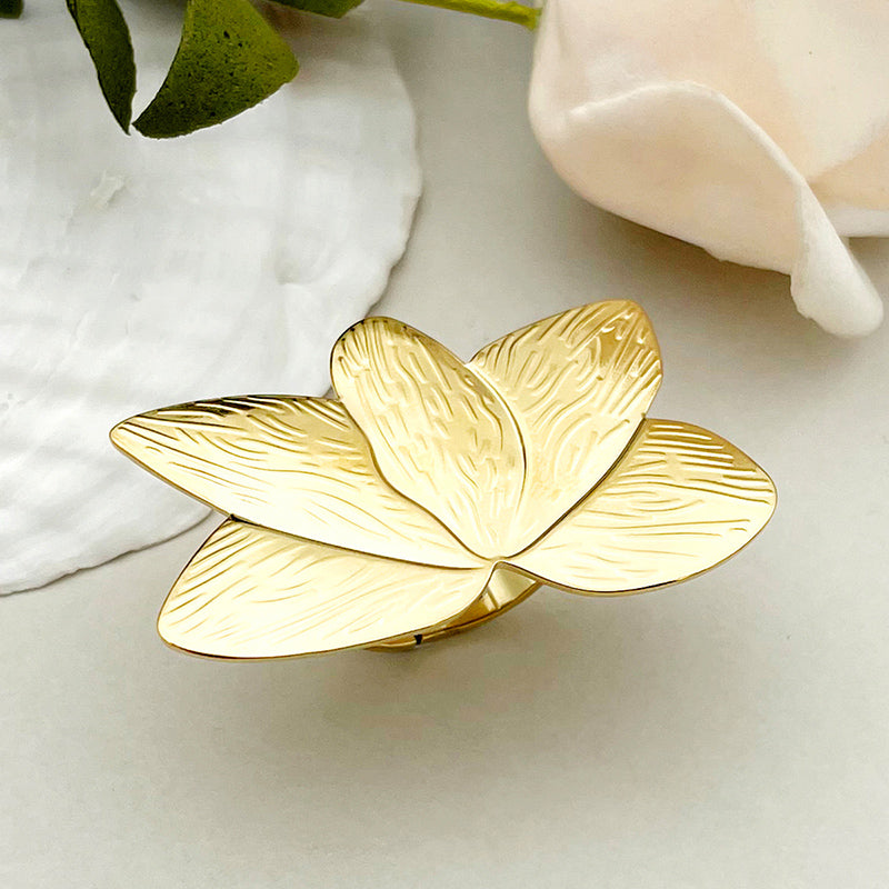 Elegant Pastoral Commute Lotus Stainless Steel Polishing Plating Gold Plated Open Rings