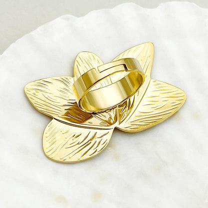 Elegant Pastoral Commute Lotus Stainless Steel Polishing Plating Gold Plated Open Rings