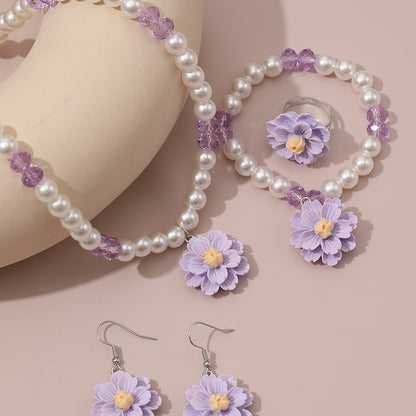Retro Sweet Flower Alloy Inlay Pearl Girl's Jewelry Set