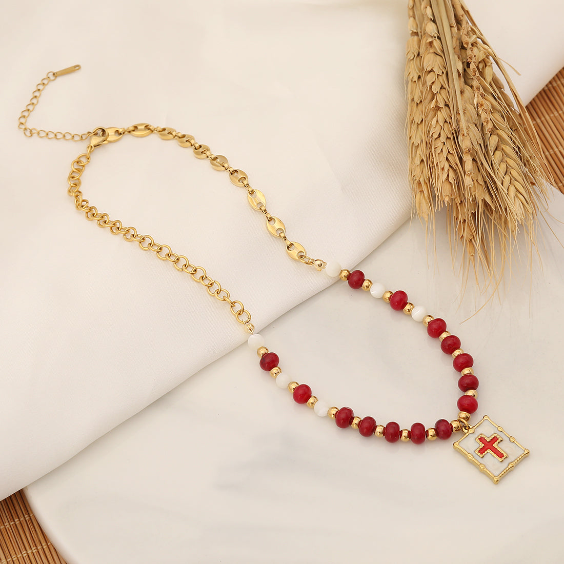 Simple Style Cross Stainless Steel Natural Stone Beaded Jewelry Set