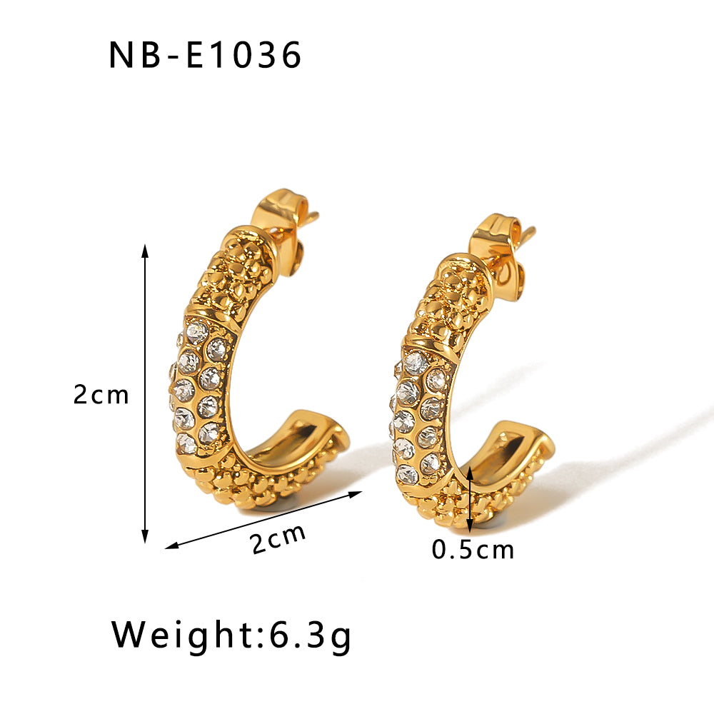 1 Pair Vintage Style Simple Style Solid Color Plating Inlay Stainless Steel Zircon 18k Gold Plated Ear Studs