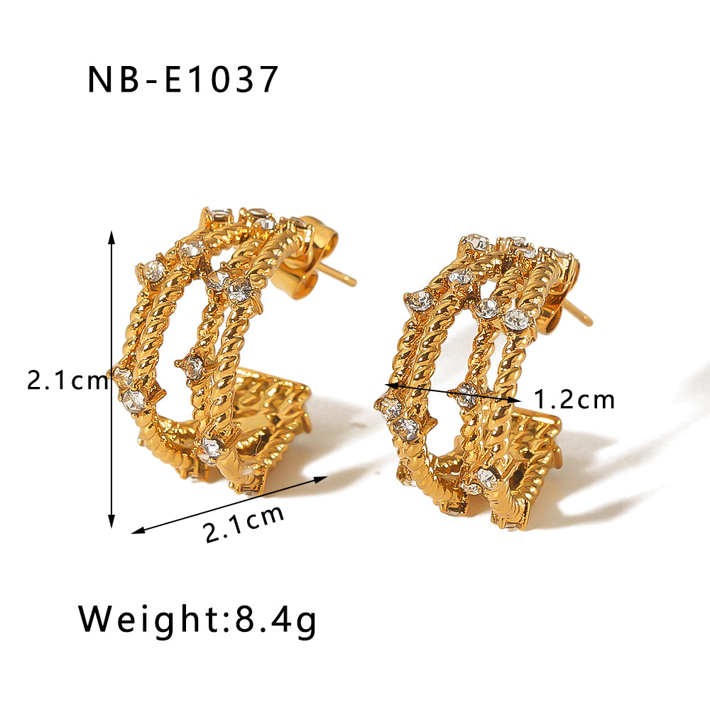 1 Pair Vintage Style Simple Style Solid Color Plating Inlay Stainless Steel Zircon 18k Gold Plated Ear Studs