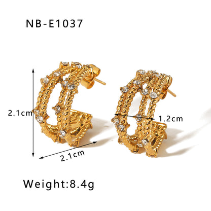 1 Pair Vintage Style Simple Style Solid Color Plating Inlay Stainless Steel Zircon 18k Gold Plated Ear Studs