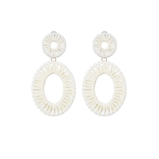 1 Pair Simple Style Oval Raffia Drop Earrings