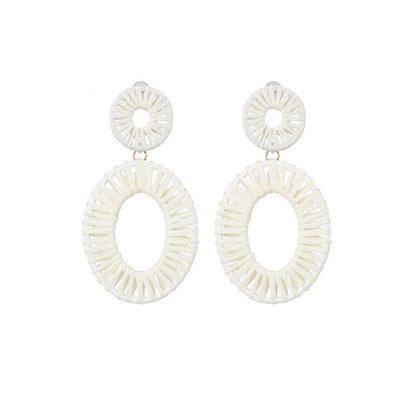 1 Pair Simple Style Oval Raffia Drop Earrings