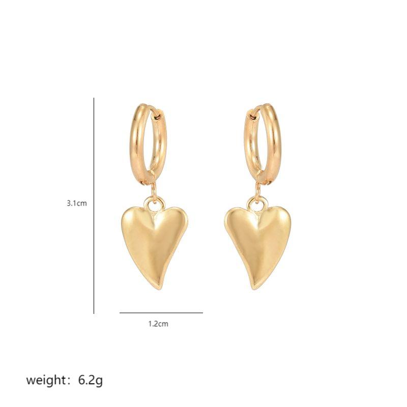 1 Pair Hip-Hop Heart Shape Polishing Stainless Steel 18K Gold Plated Drop Earrings